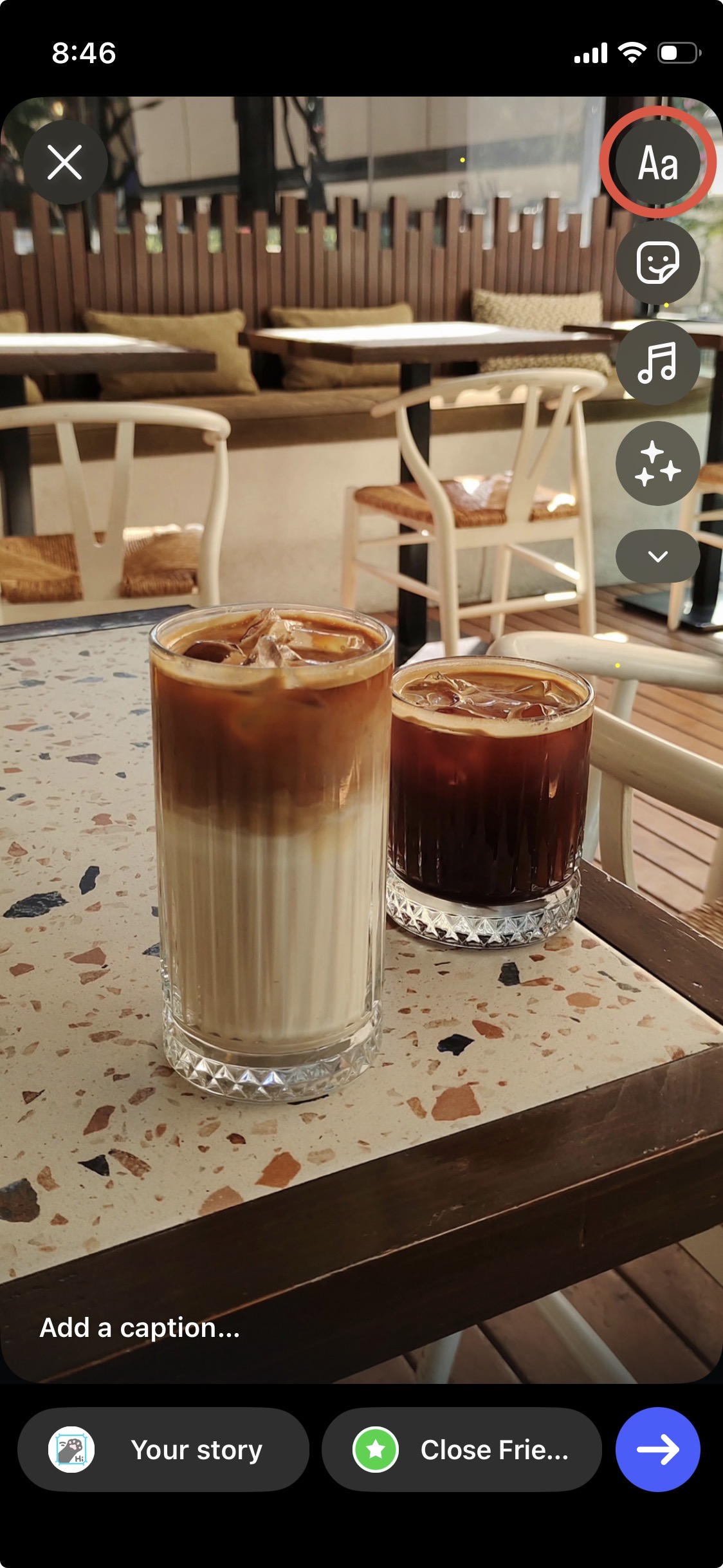Open Instagram Stories and Choose Text